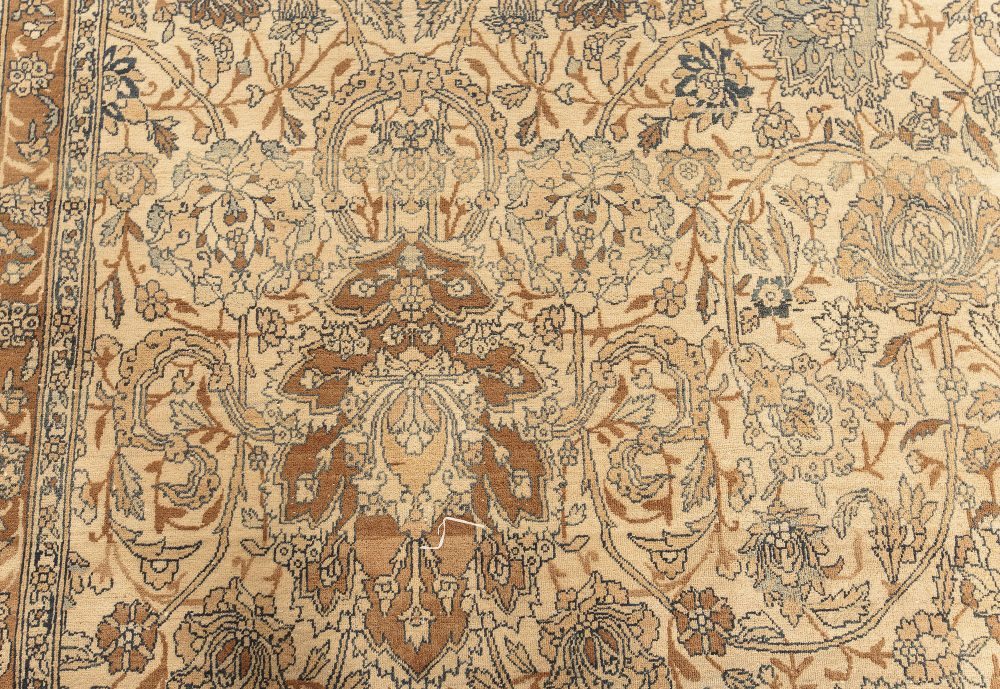 Fine Antique Persian Kirman Beige, Blue, Brown Handmade Wool Rug (Size Adjusted) BB7590