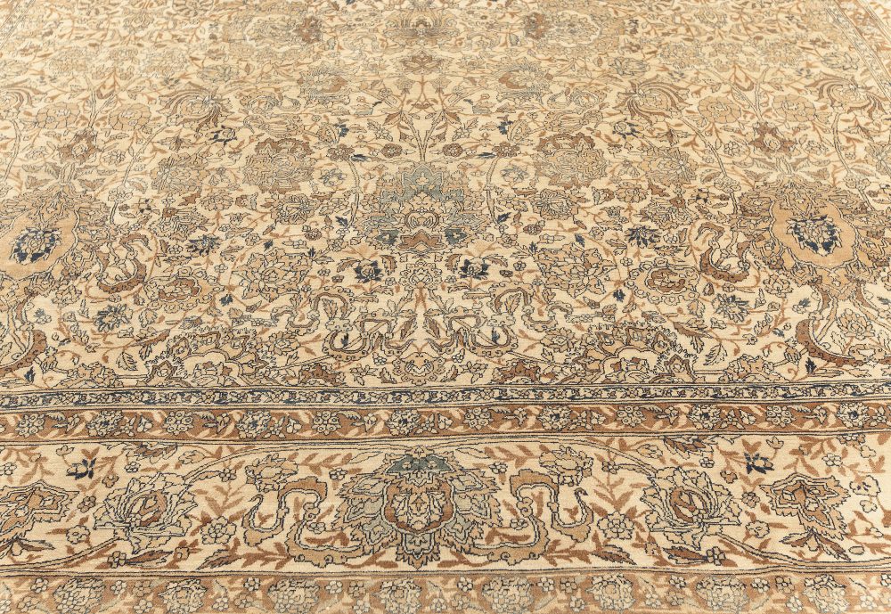 Fine Antique Persian Kirman Beige, Blue, Brown Handmade Wool Rug (Size Adjusted) BB7590