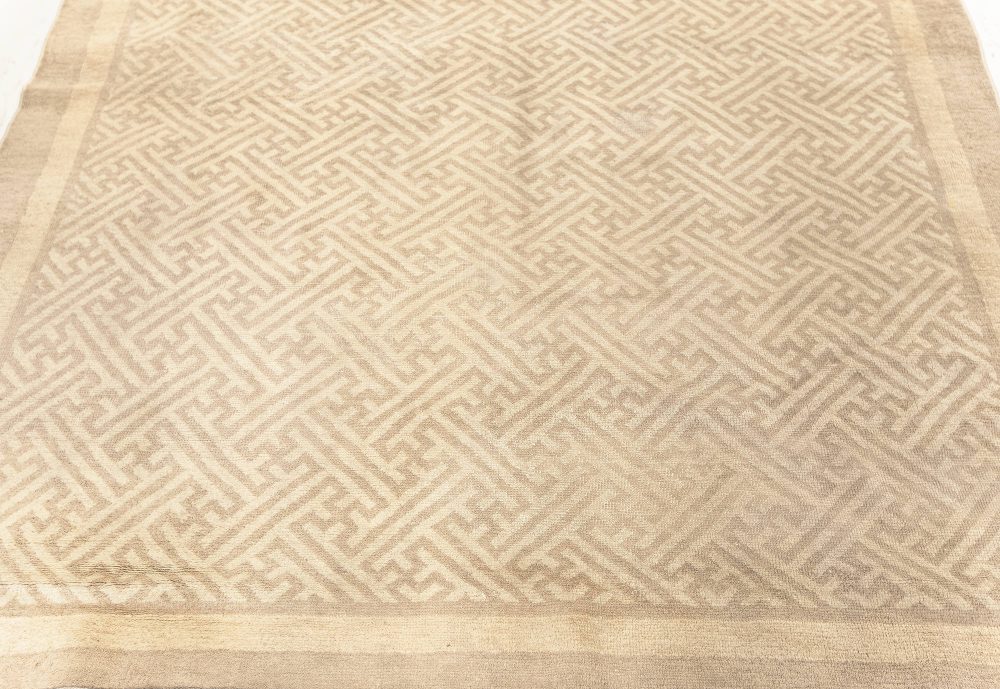 One-of-a-kind Antique Chinese Beige, Brown Handmade Wool Runner BB7597
