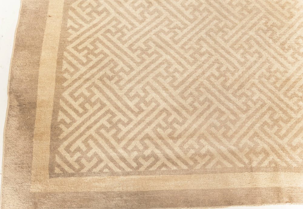 One-of-a-kind Antique Chinese Beige, Brown Handmade Wool Runner BB7597