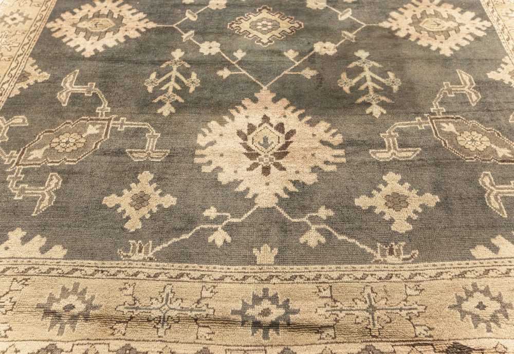 Antique Turkish Oushak Beige, Gray, Green Hand Knotted Wool Rug BB7598