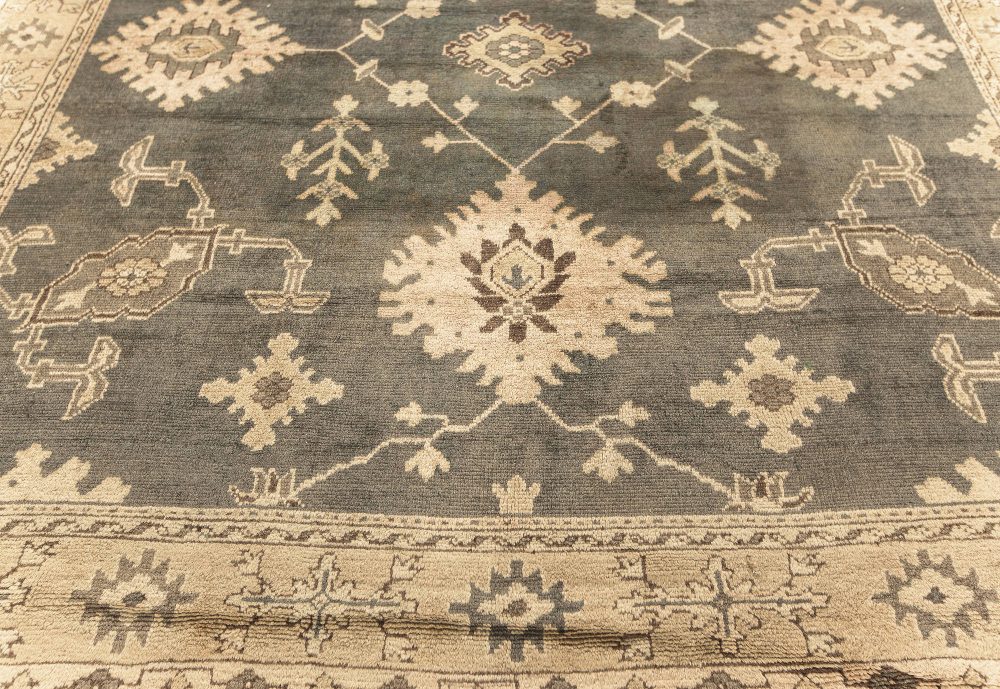 Antique Turkish Oushak Beige, Gray, Green Hand Knotted Wool Rug 