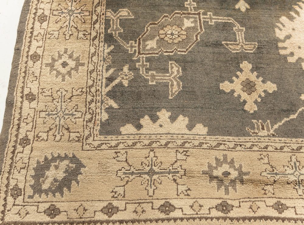 Antique Turkish Oushak Beige, Gray, Green Hand Knotted Wool Rug 