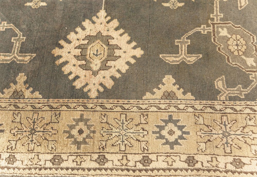 Antique Turkish Oushak Beige, Gray, Green Hand Knotted Wool Rug 