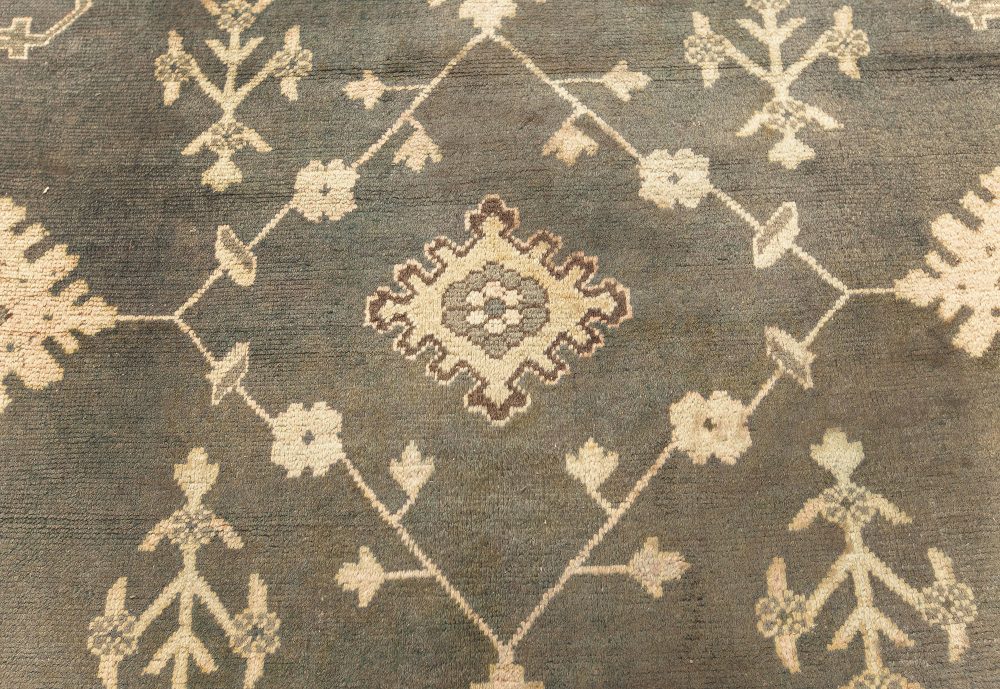 Antique Turkish Oushak Beige, Gray, Green Hand Knotted Wool Rug BB7598