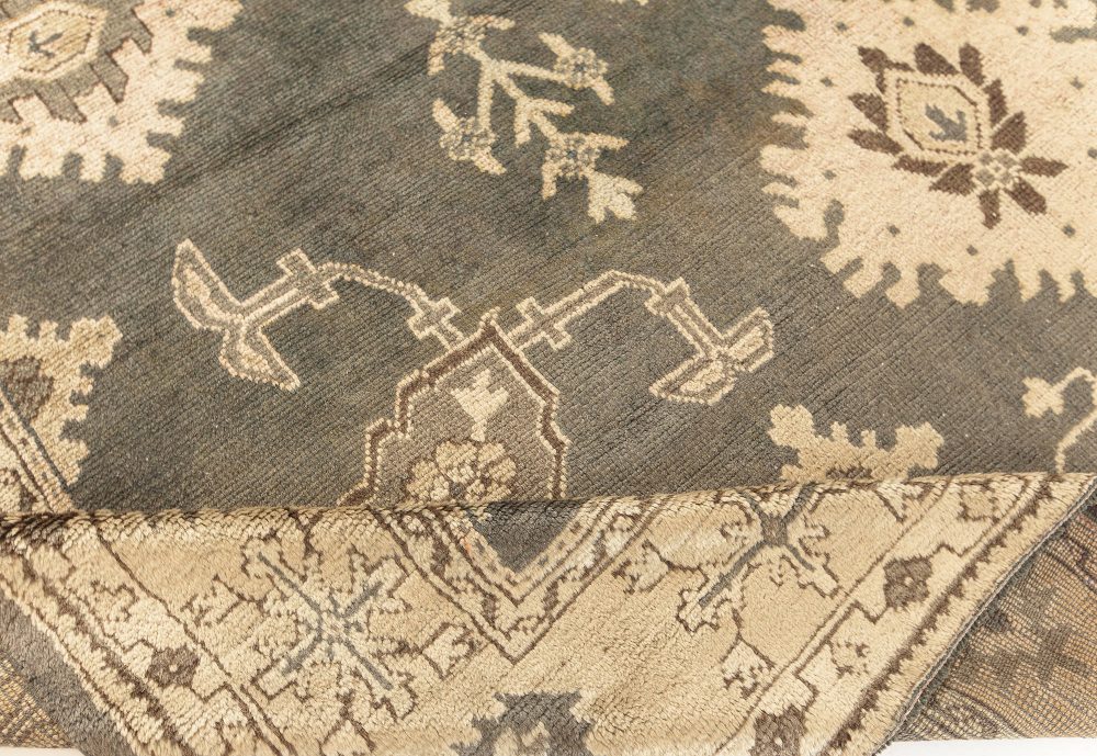 Antique Turkish Oushak Beige, Gray, Green Hand Knotted Wool Rug BB7598