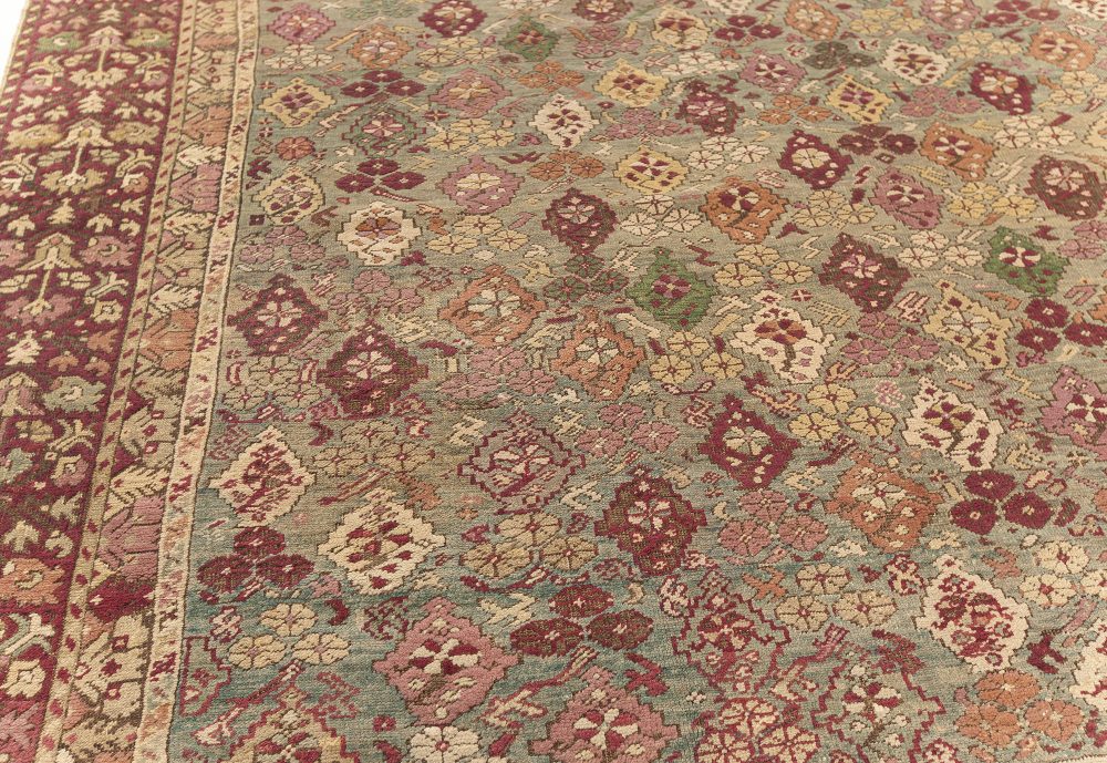 Antique Turkish Ghiordes Beige, Green, Orange, Pink, Red Rug (Size Adjusted) BB7599