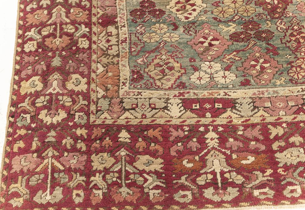 Antique Turkish Ghiordes Beige, Green, Orange, Pink, Red Rug (Size Adjusted) BB7599