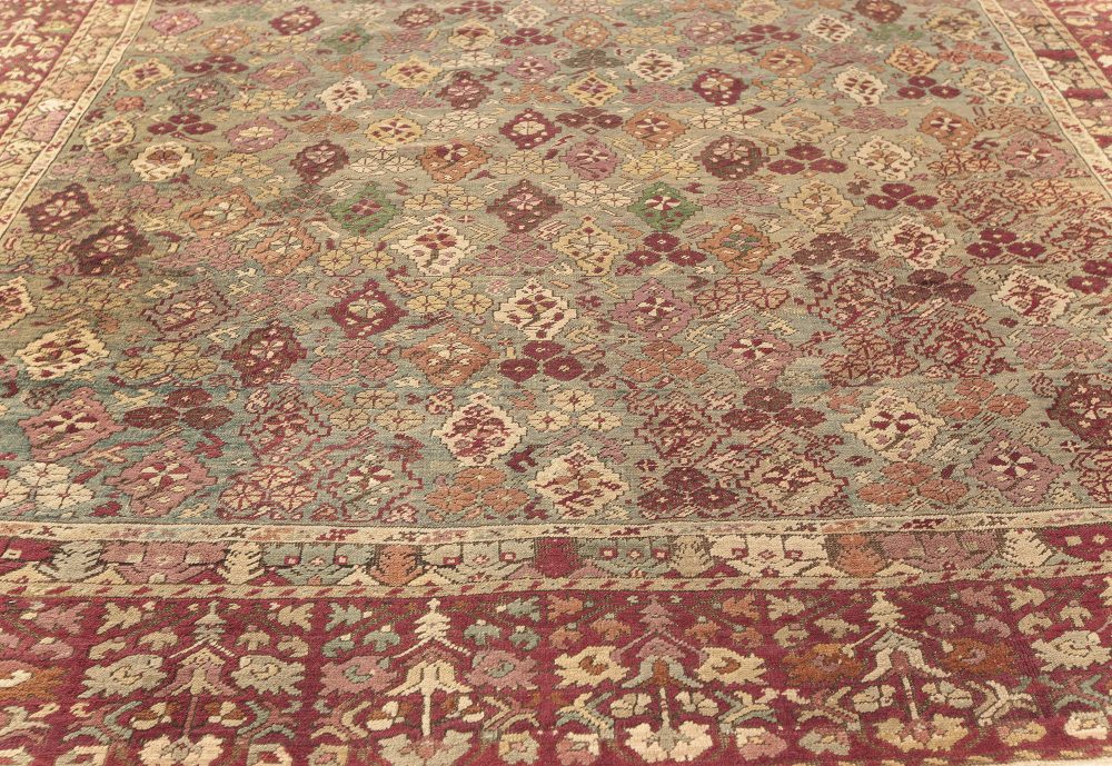 Antique Turkish Ghiordes Beige, Green, Orange, Pink, Red Rug (Size Adjusted) BB7599