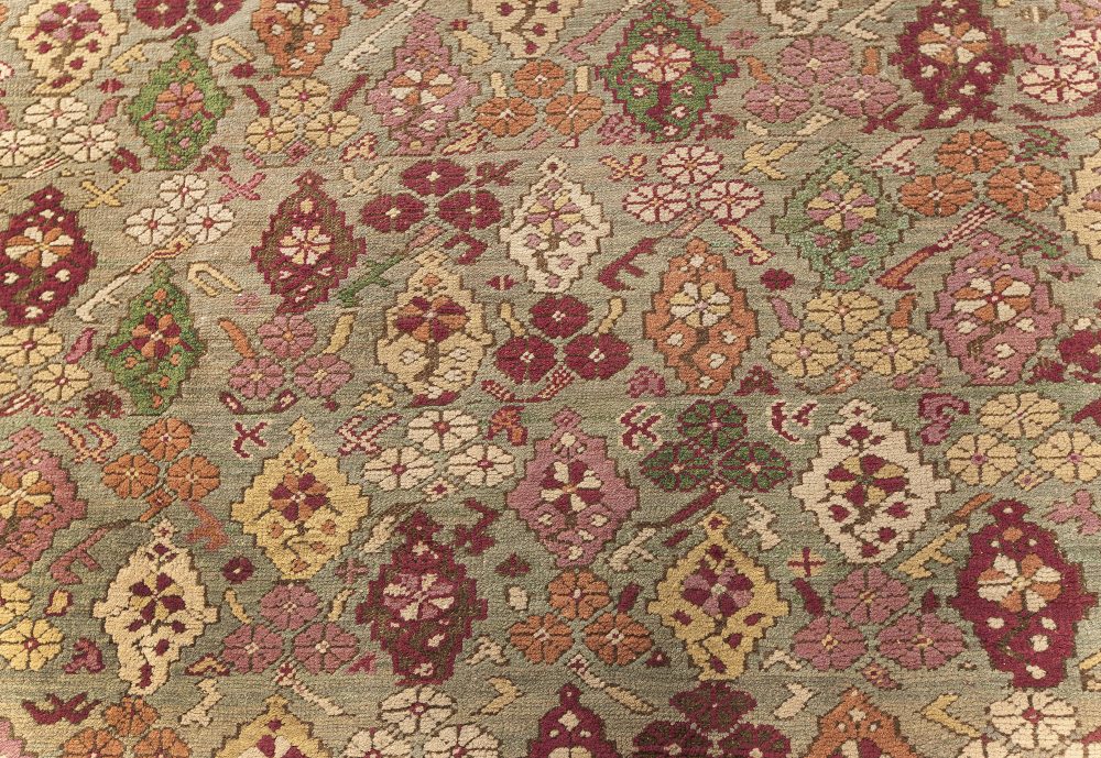 Antique Turkish Ghiordes Beige, Green, Orange, Pink, Red Rug (Size Adjusted) BB7599