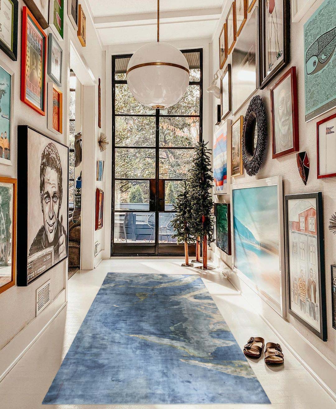 Contemporary Blue Sea and Sand Hand Knotted Silk Runner N11770 in a hallway. Melissa Hinde Contemporary Blue Sea and Sand Hand Knotted Silk Runner N11770 in a hallway. Melissa Hinde
