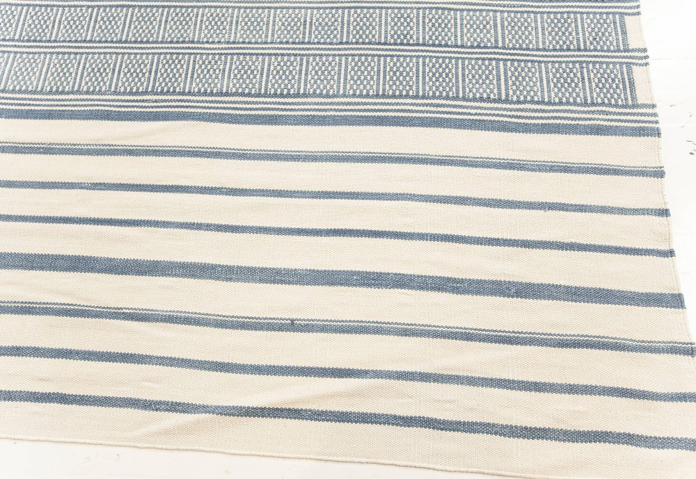 Doris Leslie Blau Collection Modern Geometric Oversized Dhurrie Blue, White Rug N12171