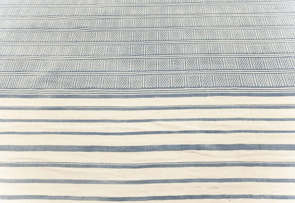 Doris Leslie Blau Collection Modern Geometric Oversized Dhurrie Blue, White Rug N12171