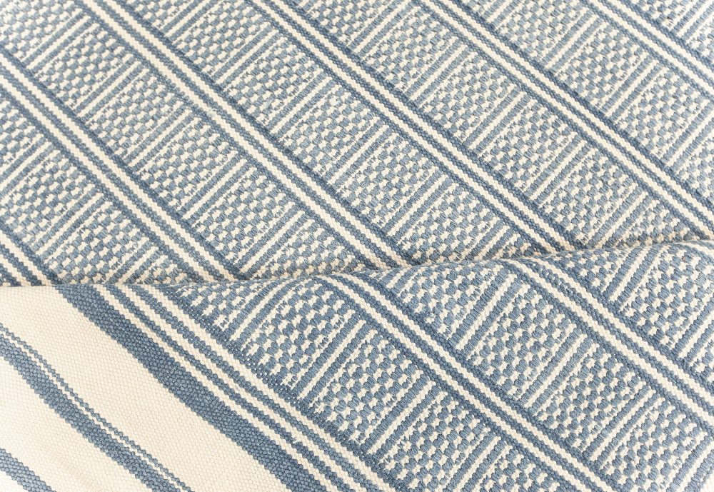 Doris Leslie Blau Collection Modern Geometric Oversized Dhurrie Blue, White Rug N12171