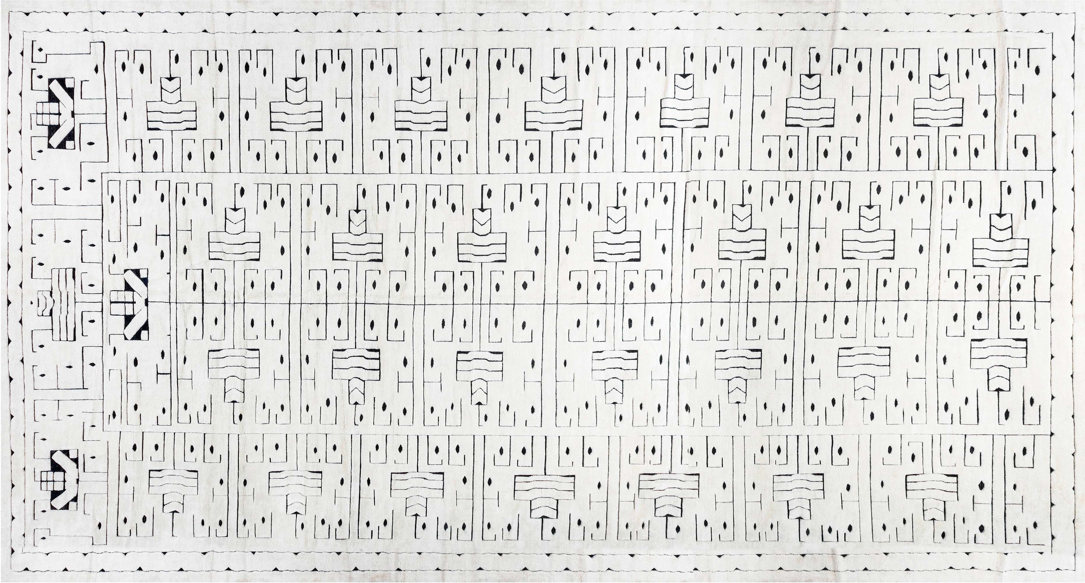 Swedish Skvattram Half Pile Geometric White & Black Rug N12060 Swedish Skvattram Half Pile Geometric White & Black Rug N12060