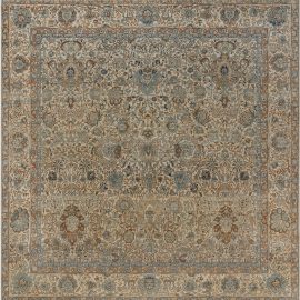 Kirman Persian Antique Allover Floral Light Beige Hand-Knotted Wool Rug – Circa 1920 (Size Adjusted) BB7590