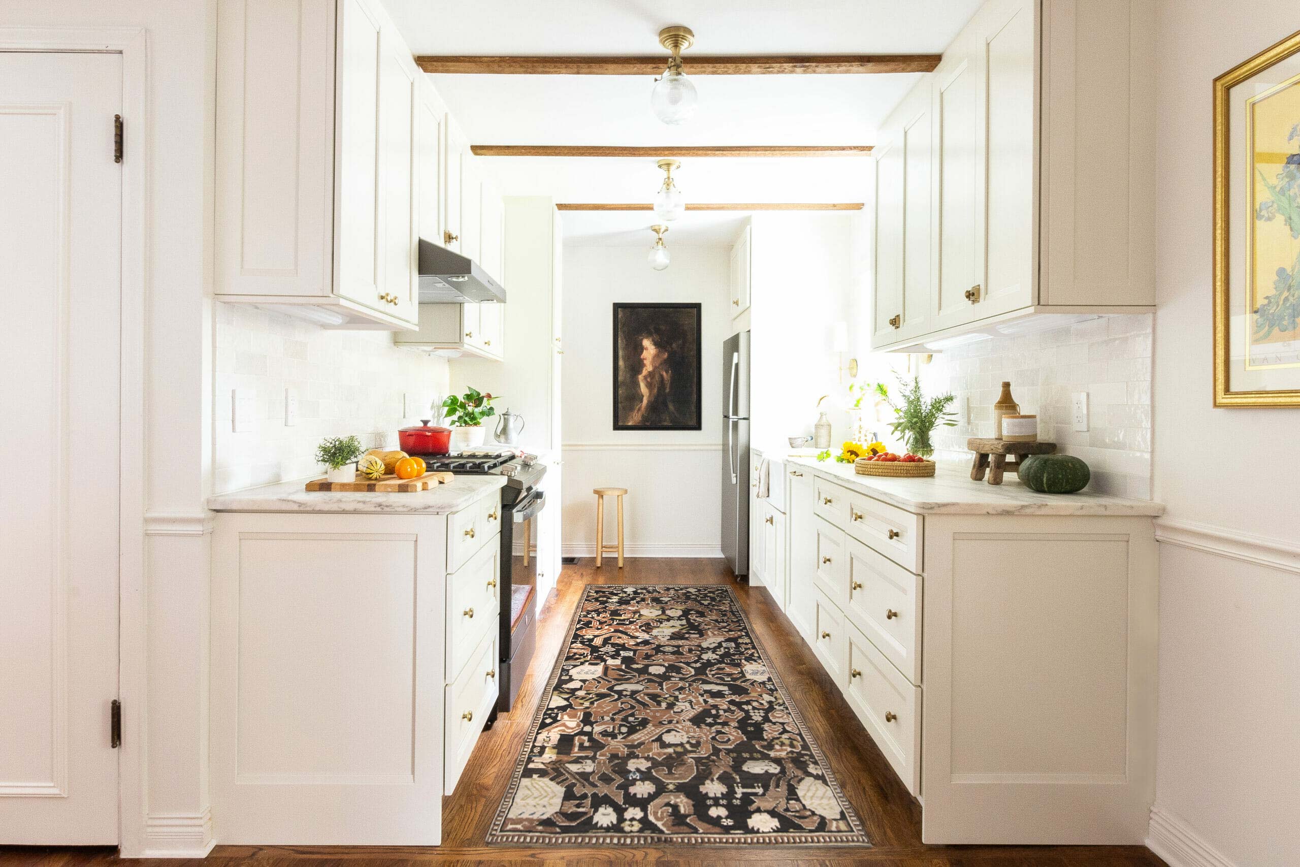 19th Century Karabagh Brick Red, White and Brown Handwoven Wool Rug BB6629 in a kitchen