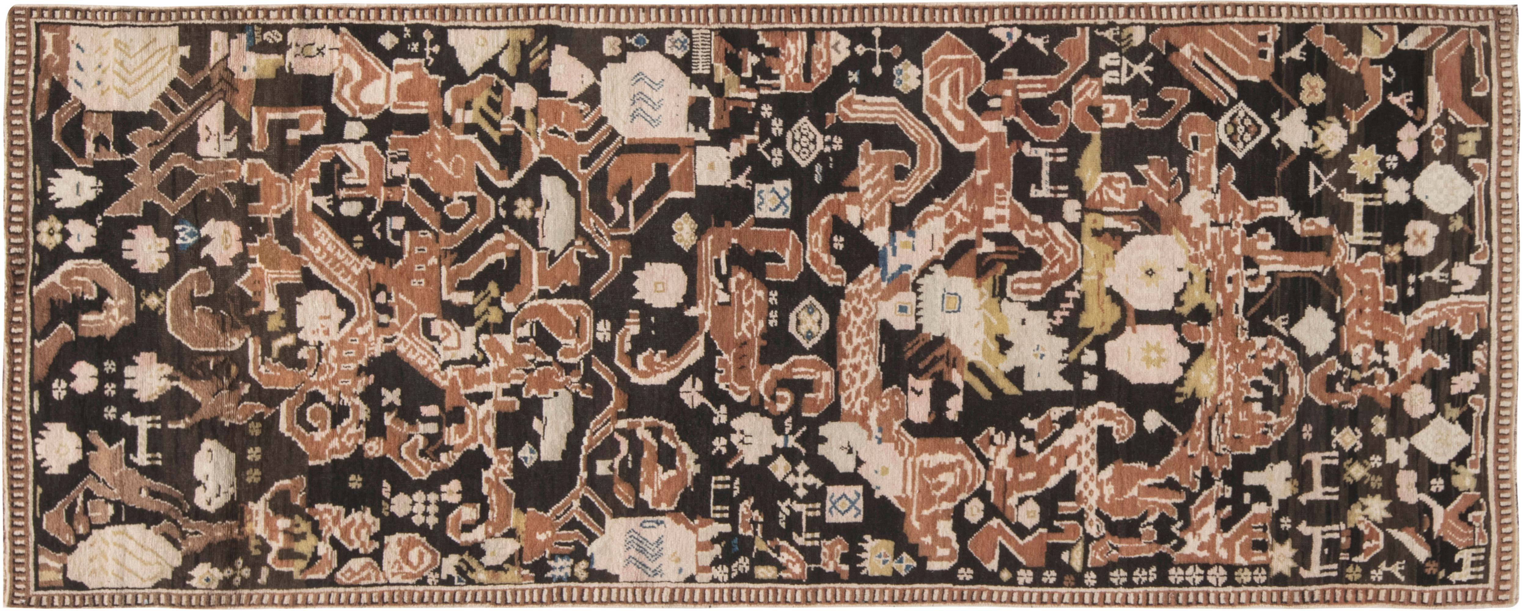 19th Century Karabagh Brick Red, White and Brown Handwoven Wool Rug BB6629
