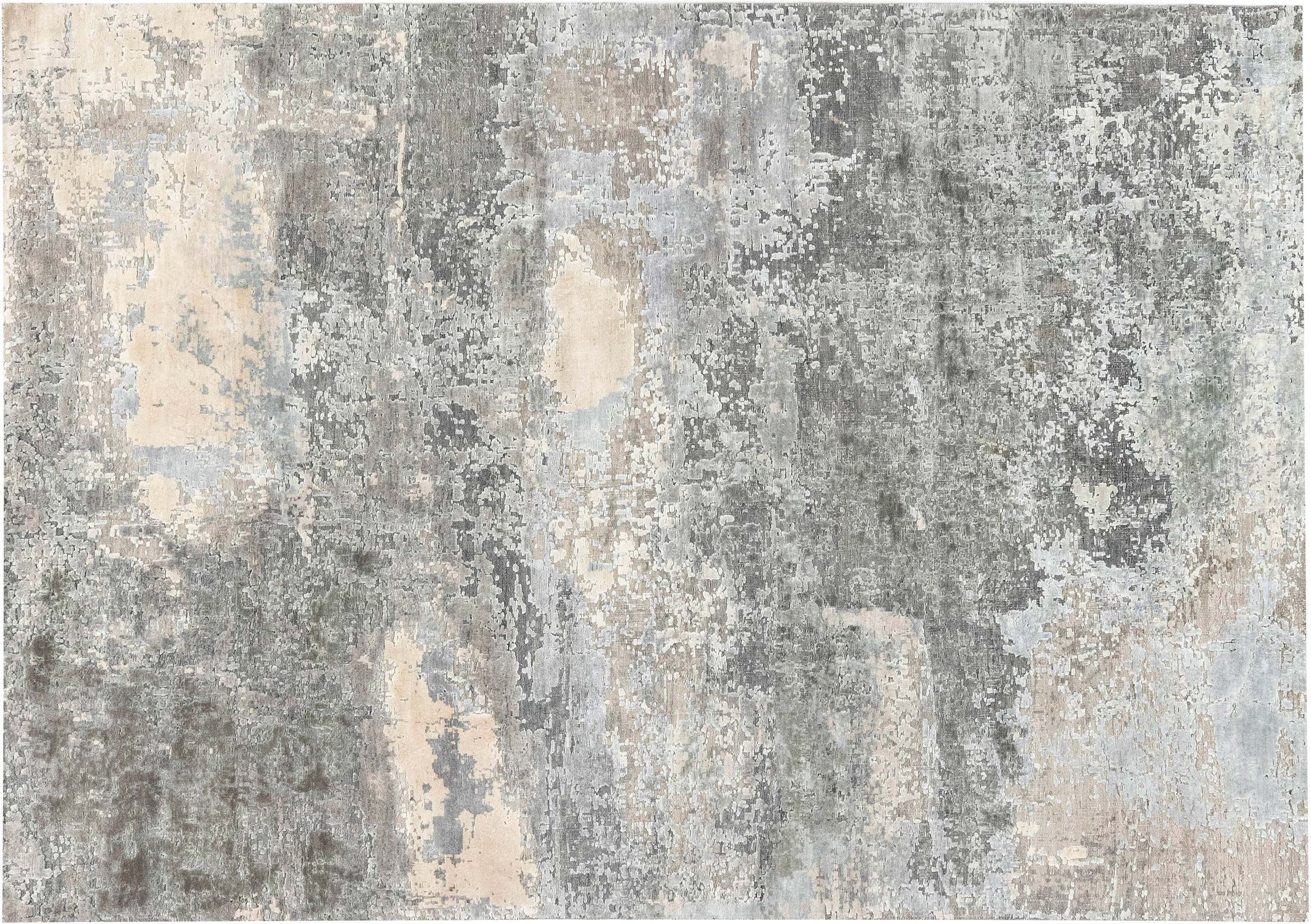 Modern North Star Blue and Gray Hand Knotted Silk Rug N12062