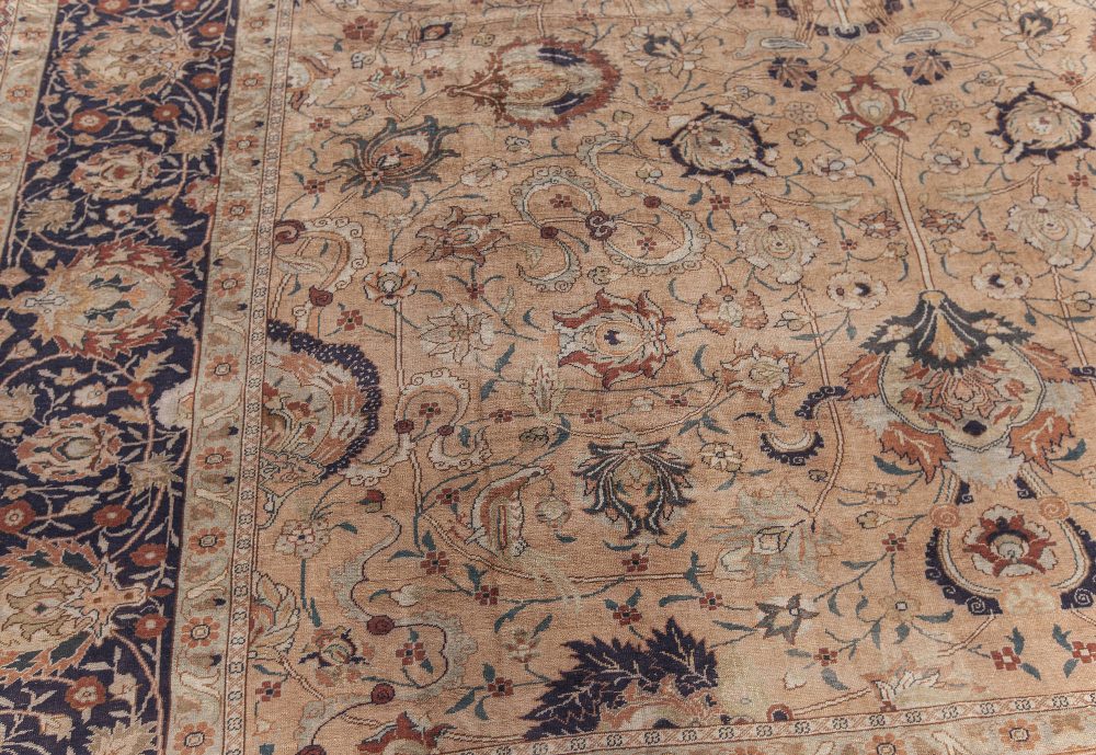 Authentic Persian Tabriz Silk Rug in Blue, Brown, Green, Orange, Pink, Purple BB7617