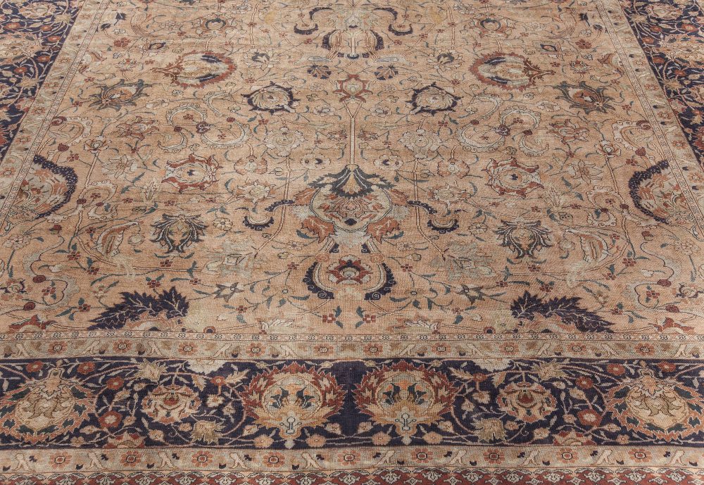 Authentic Persian Tabriz Silk Rug in Blue, Brown, Green, Orange, Pink, Purple BB7617