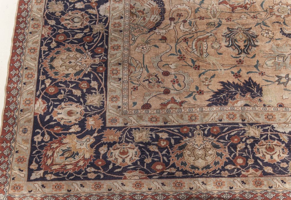 Authentic Persian Tabriz Silk Rug in Blue, Brown, Green, Orange, Pink, Purple BB7617