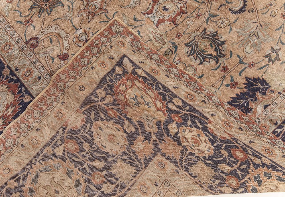 Authentic Persian Tabriz Silk Rug in Blue, Brown, Green, Orange, Pink, Purple BB7617