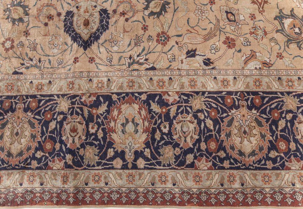 Authentic Persian Tabriz Silk Rug in Blue, Brown, Green, Orange, Pink, Purple BB7617