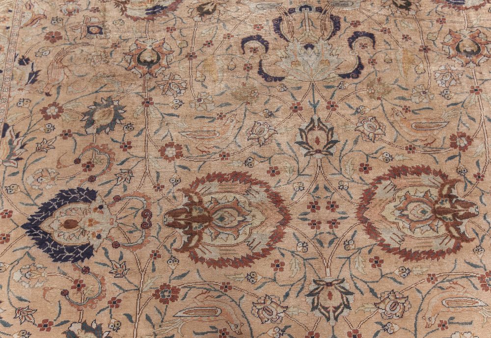 Authentic Persian Tabriz Silk Rug in Blue, Brown, Green, Orange, Pink, Purple BB7617
