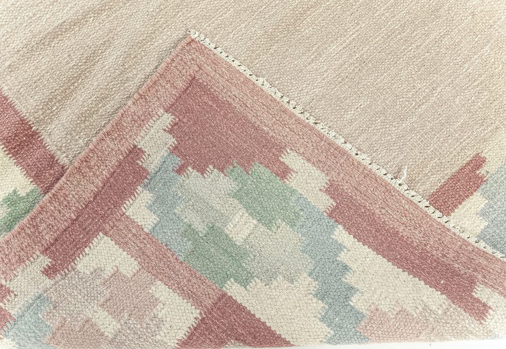 Vintage Swedish Beige, Green, Pink Flat Weave Rug BB7620