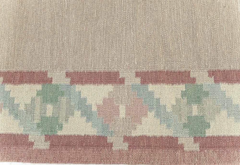 Vintage Swedish Beige, Green, Pink Flat Weave Rug BB7620