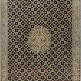 Antique Axminster English Floral Medallion Warm Tan Hand-Knotted Wool Rug – Circa 1880 BB7614