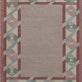 Mid-Century Swedish Geometric Dusty Rose Flatweave Wool Rug BB7620