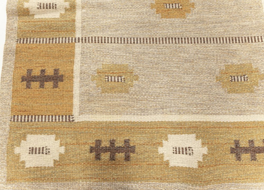 Vintage Swedish Beige Brown Gold Gray Green Rug Signed by Svensk Hemslöjd “SH” BB7608