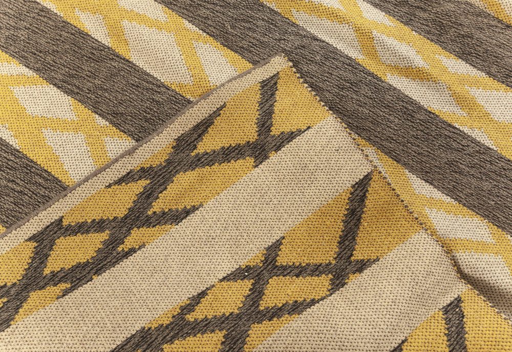 Vintage Swedish Double Sided Rug in Beige, Gray, Yellow BB7609