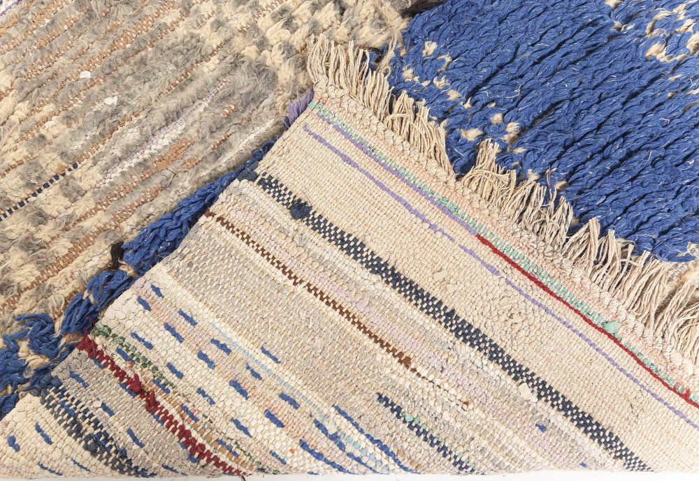 Vintage Moroccan Beige, Blue, Gray Handmade Wool Runner BB7612