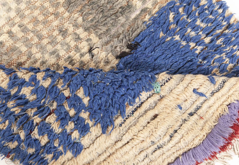Vintage Moroccan Beige, Blue, Gray Handmade Wool Runner BB7612