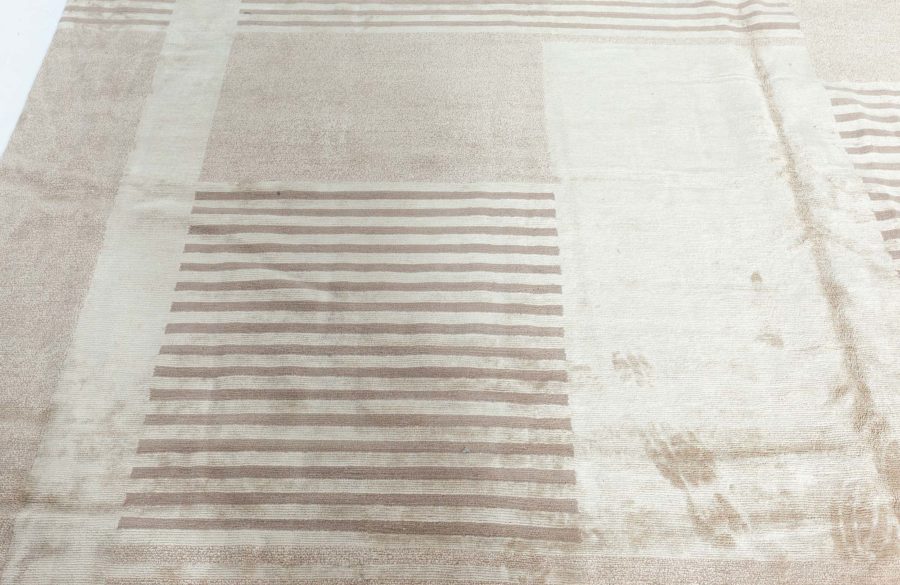 Doris Leslie Blau Collection Modern Art Deco Style Gold Beige Large Brown Handmade Rug N12176