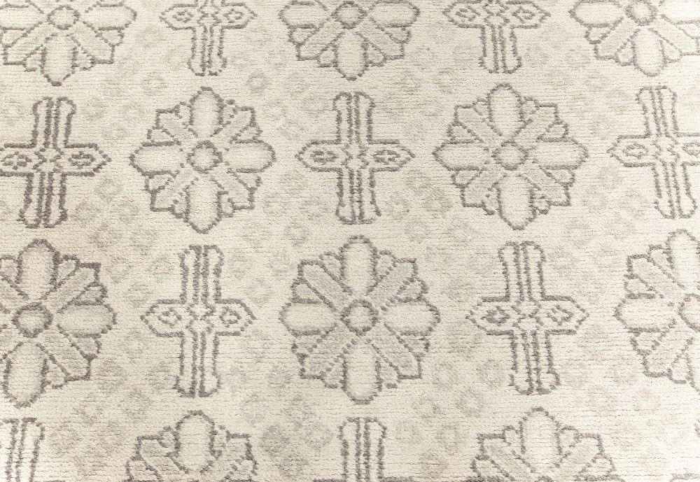 Doris Leslie Blau Collection Modern Agra Style Gray, White Handmade Rug N12200