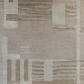 Modern Art Deco Geometric Classic Taupe Handmade Wool & Silk Oversized Rug “Pilaster” N12176