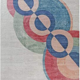 Contemporary Abstract Geometric Light Gray Handmade Wool Carpet “Demilune” N12198