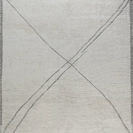 Large Tribal Style Moroccan Rug in White and Charcoal Grey Wool N12187