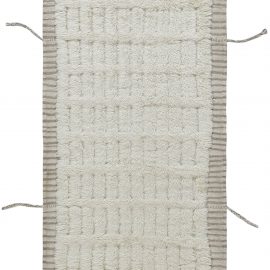 Modern Geometric Cellular Soft Beige Handmade Wool Runner “Cellaire” N12181
