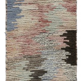 Vintage Moroccan Abstract Soft Beige Hand-Knotted Wool Runner BB7611