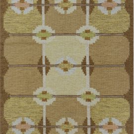 Mid-Century Swedish Geometric Warm Tan Flatweave Wool Rug By Ingegerd Silow BB7607