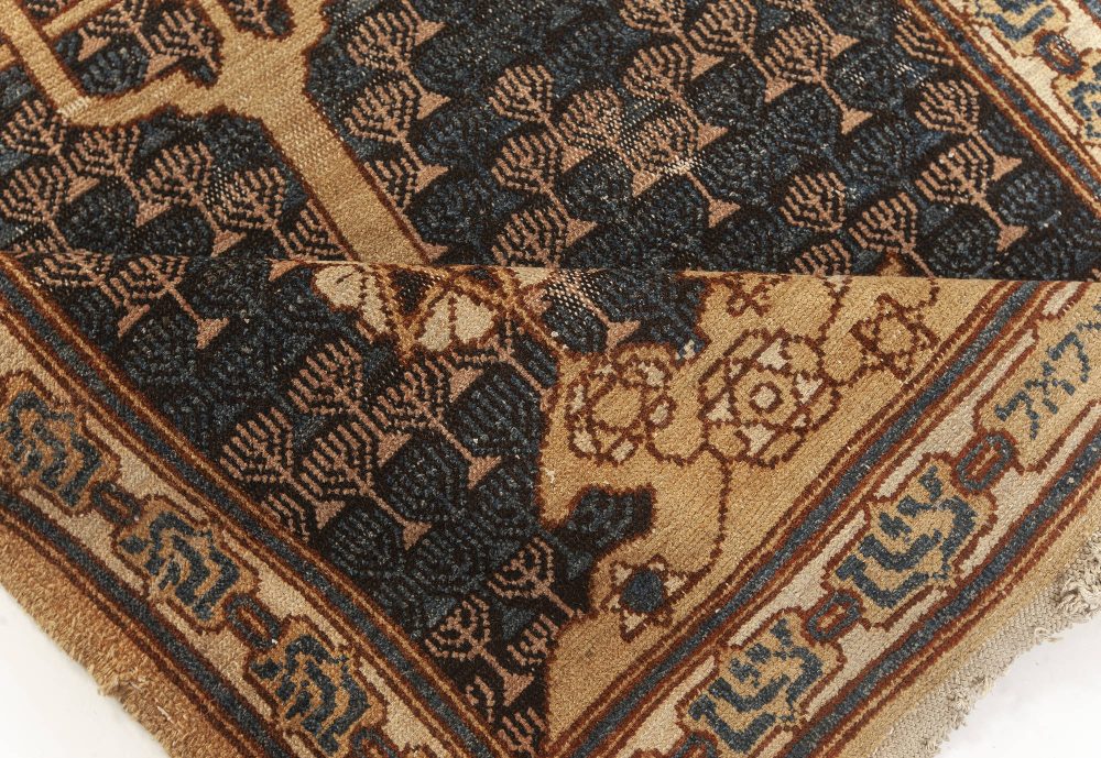 One-of-a-kind Antique Bezalel Rug in Beige, Blue and Gold BB7621