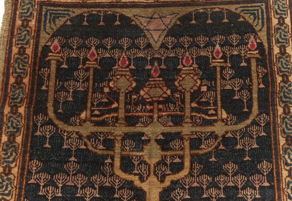 One-of-a-kind Antique Bezalel Rug in Beige, Blue and Gold BB7622