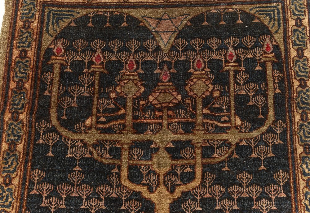 One-of-a-kind Antique Bezalel Rug in Beige, Blue and Gold BB7621