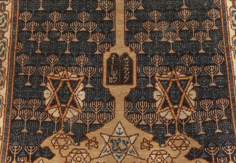 One-of-a-kind Antique Bezalel Rug in Beige, Blue and Gold BB7621