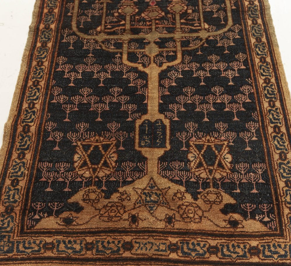 One-of-a-kind Antique Bezalel Rug in Beige, Blue and Gold BB7621